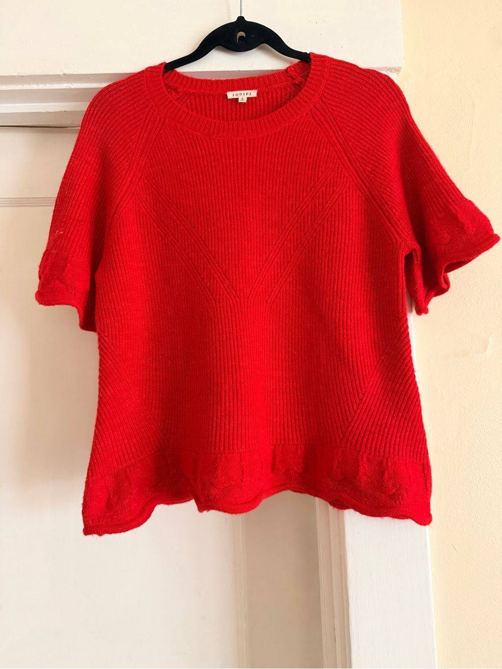 JODIFL Bright Red Short-Sleeve Crewneck Sweater
